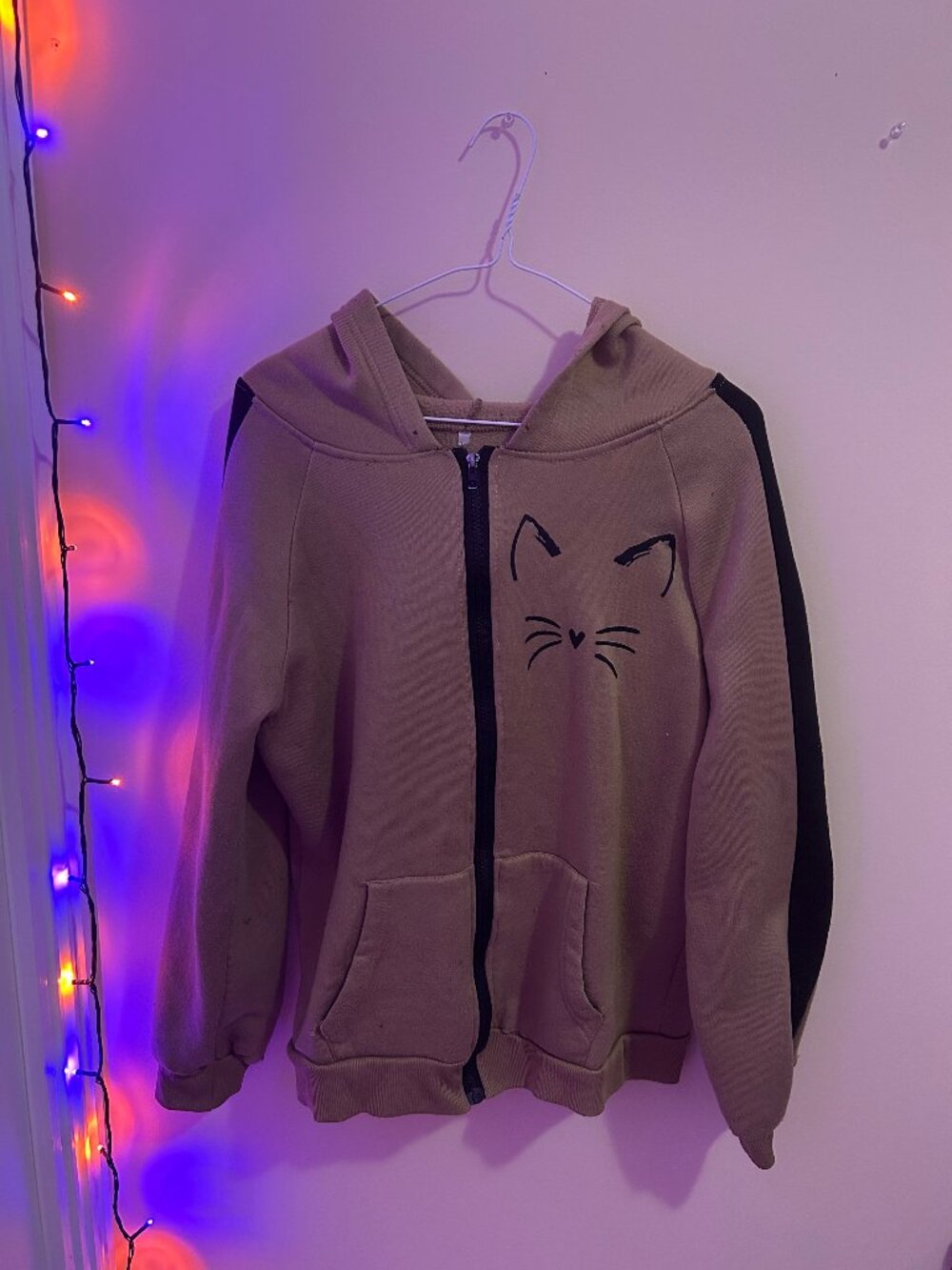 Beige Cat Zip-up Hoodie